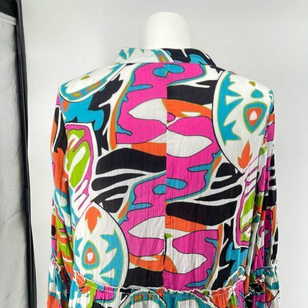 Ashley Stewart Boho Tunic or Mini Dress 14/16 Rayon Bell Sleeves Ruffle Hem - Picture 11 of 15
